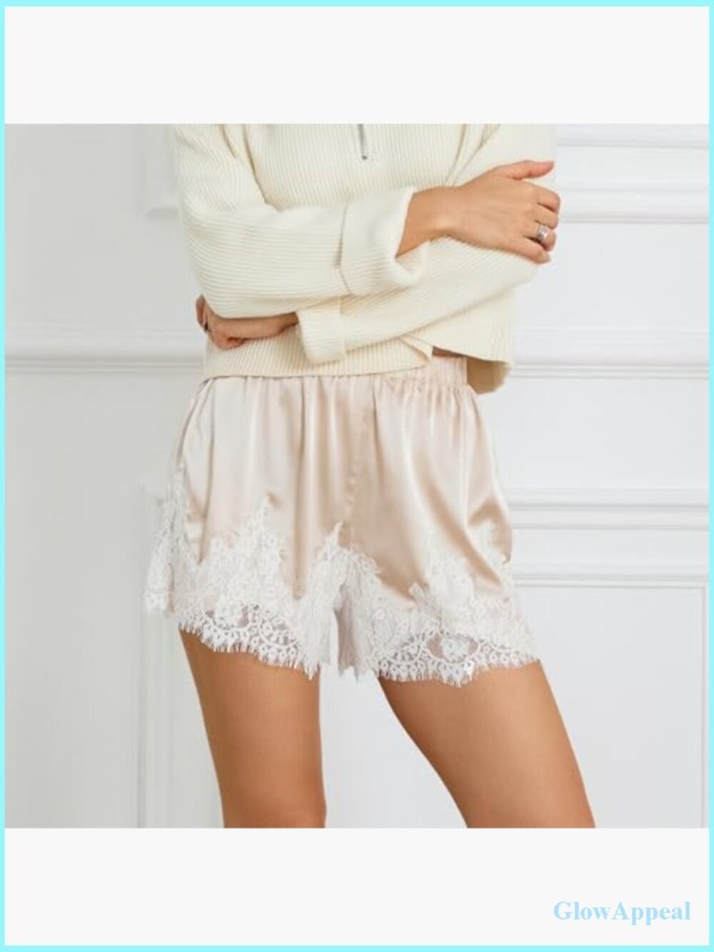 Satiny Lace Trim Low Rise Micro Mini Shorts Lounge Pajama Half Slip Y2K - Picture 3 of 7